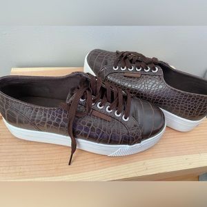 Superga Platform Leather Reptile Sneakers